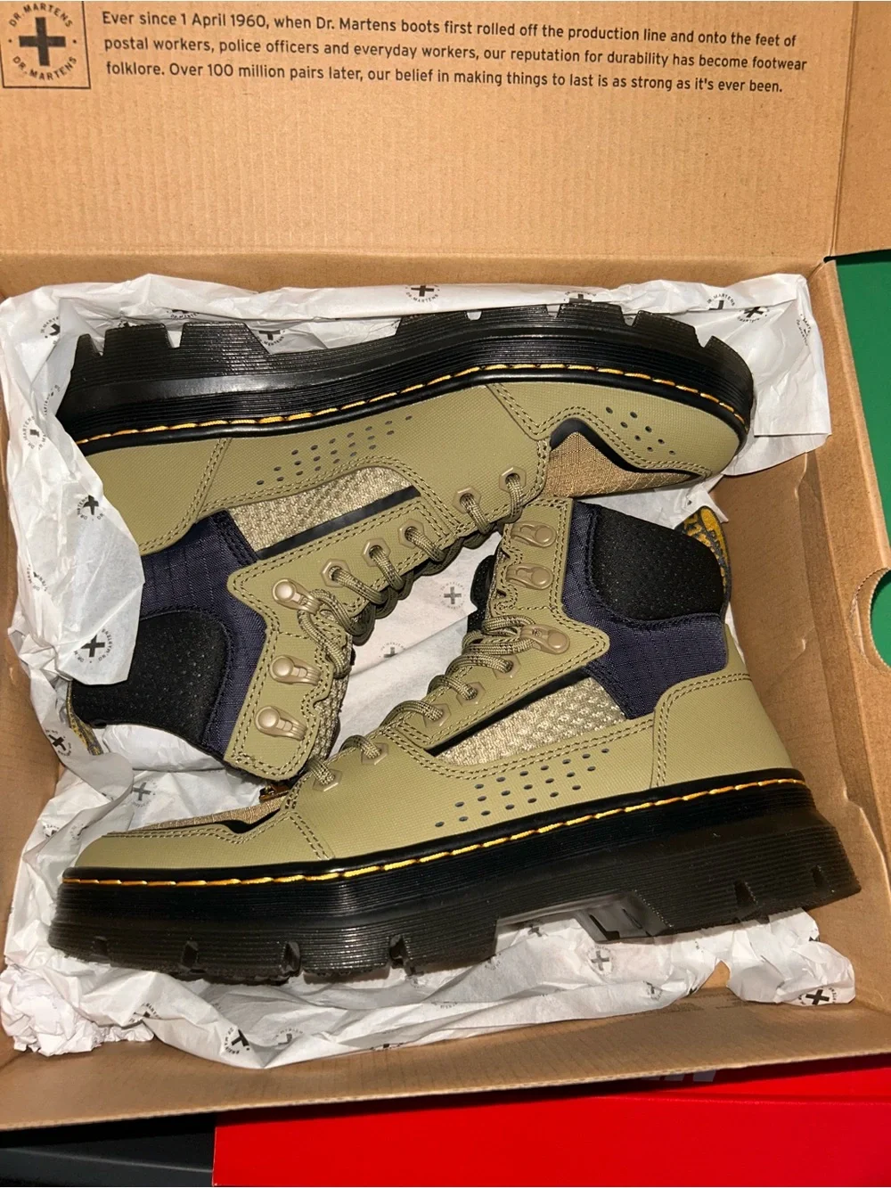 Dr. Martens Olive Green and Navy Combat Boots